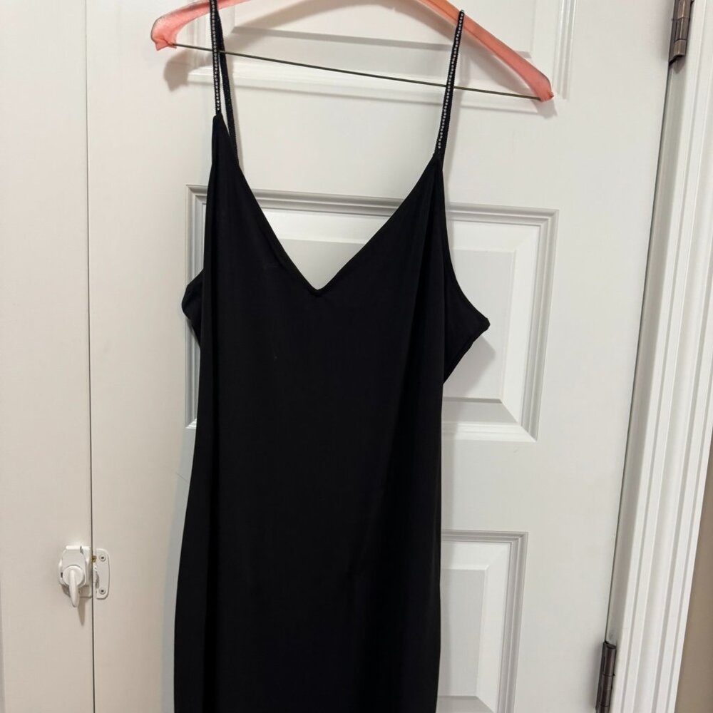 H&M Black Slip Dress with Rhinestone Straps – Size Large